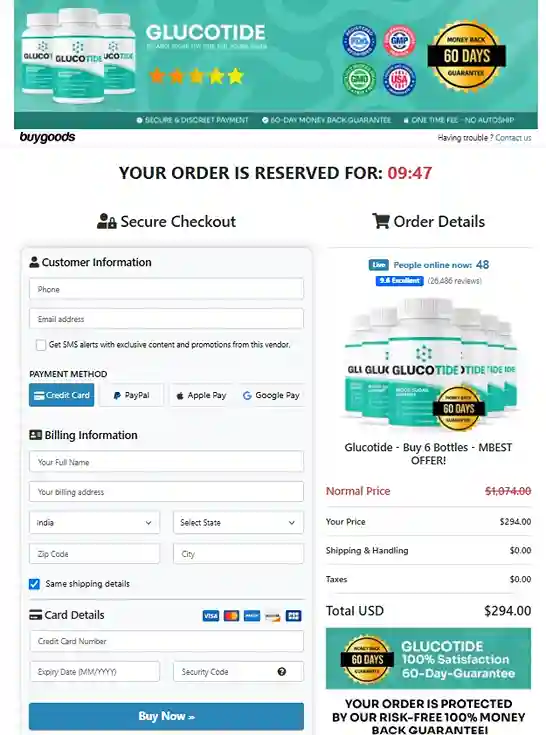 Glucotide Secure Order Page — Checkout